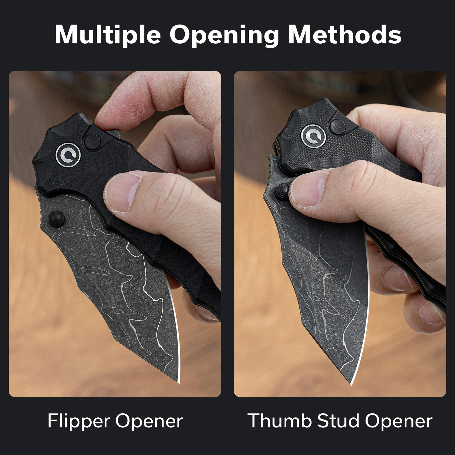 CIVIVI Natterjack Thumb Stud & Button Lock Knife G10 Handle (3.19" Damascus Blade) C24028-DS1 - Image 4