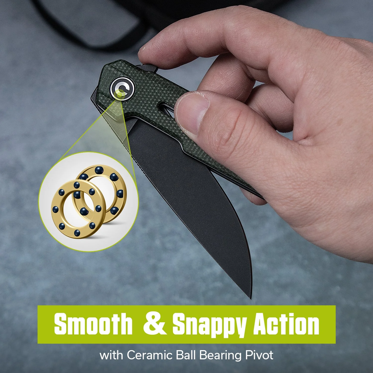 CIVIVI Navo Flipper Knife Green Canvas Micarta Handle (3.25" Black Stonewashed Nitro-V Blade) C25015A-2 - Image 6
