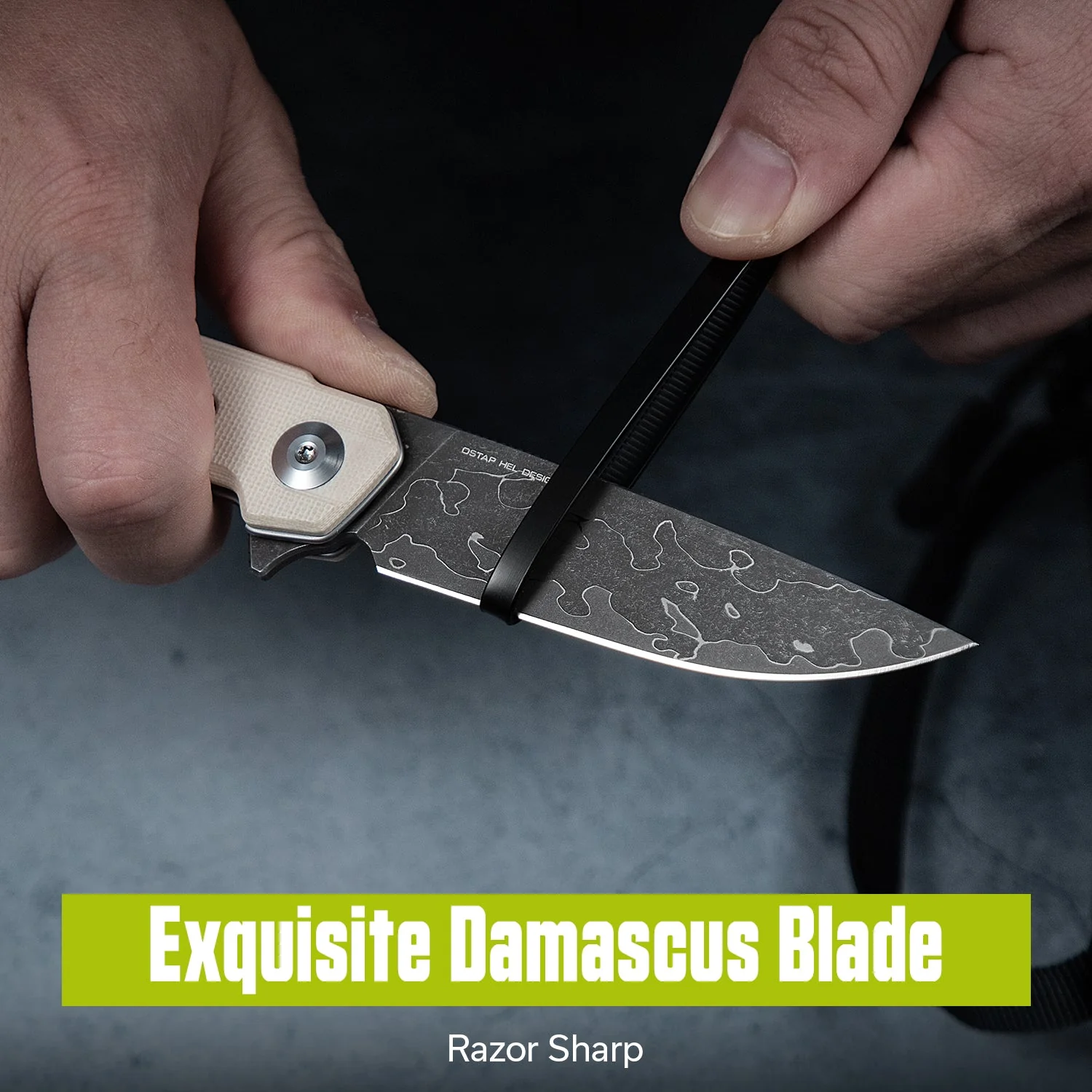 CIVIVI Navo Flipper Knife Ivory G10 Handle (3.25" Damascus Blade) C25015A-DS1 - Image 3