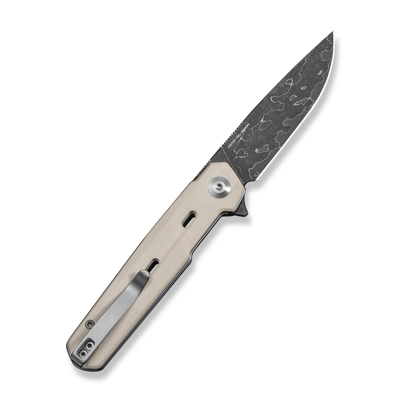 CIVIVI Navo Flipper Knife Ivory G10 Handle (3.25" Damascus Blade) C25015A-DS1 - Image 8