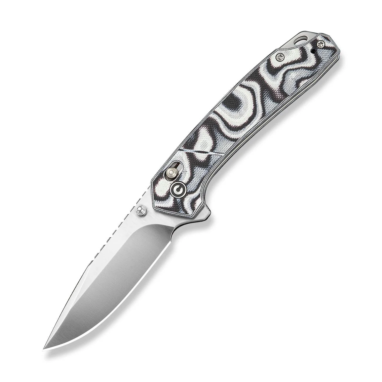 CIVIVI Nemain Flipper & Button Lock Knife Black & White G10 Handle (3.15" Satin Finished Nitro-V Blade) C25083 Sample1 - Image 3