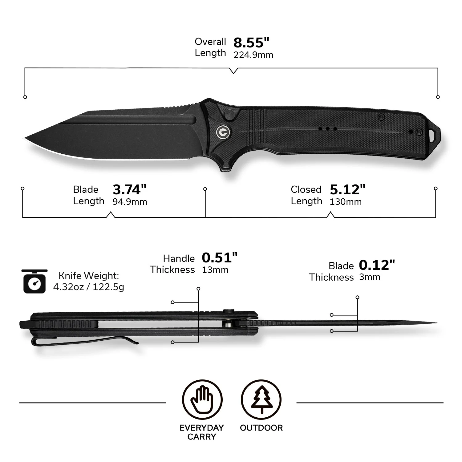 CIVIVI Neurohaptic Flipper & Button Lock Knife G10 Handle (3.74" Nitro-V Blade) C23080-1 - Image 7