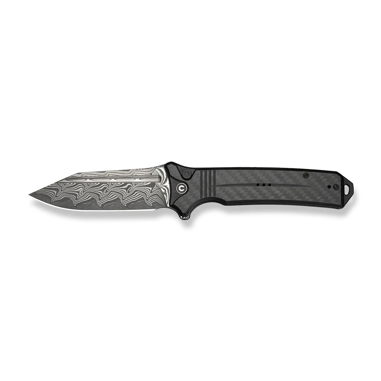 CIVIVI Neurohaptic Flipper & Button Lock Knife Carbon Fiber Overlay On Black G10 Handle (3.74" Damascus Blade) C23080-DS1 - Image 10