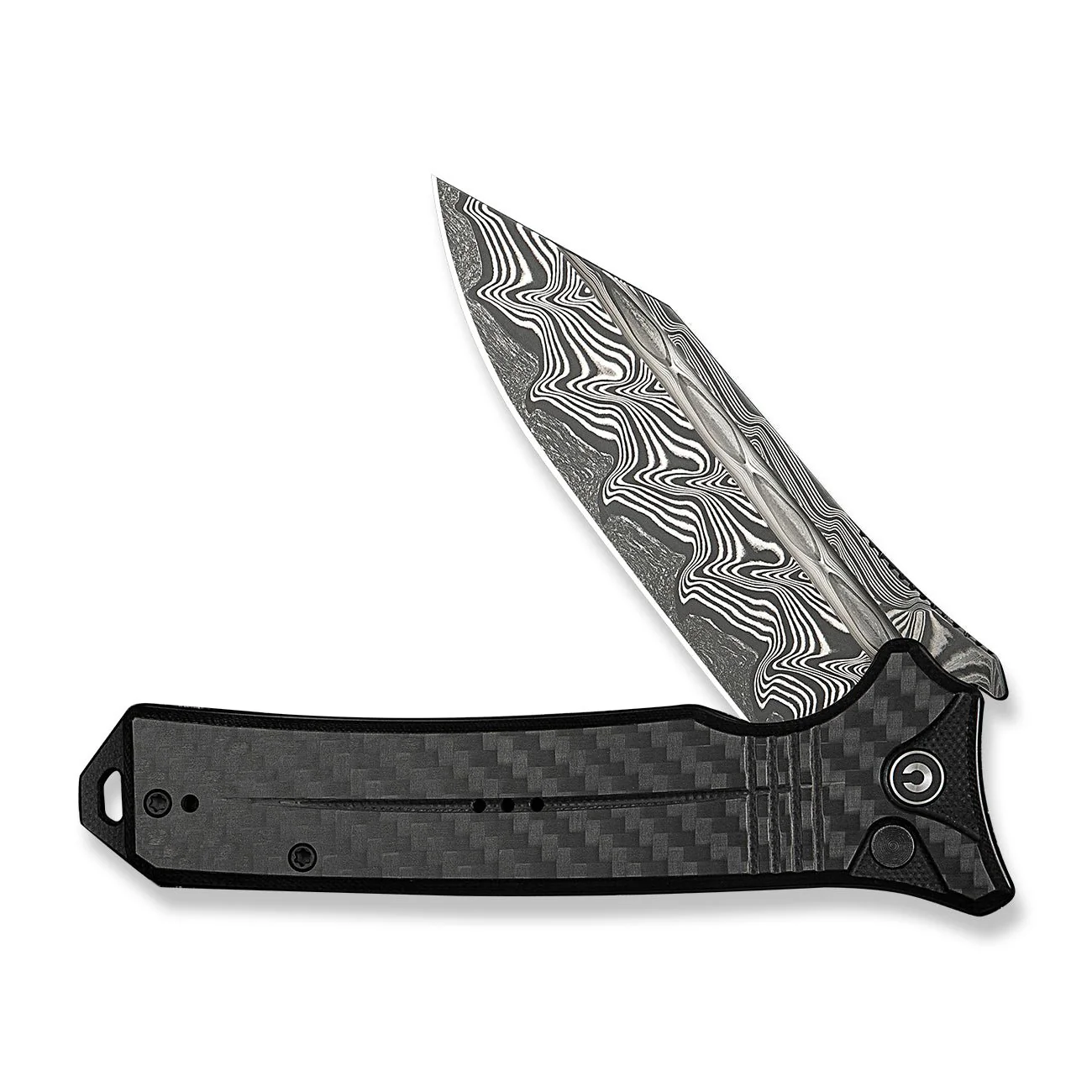 CIVIVI Neurohaptic Flipper & Button Lock Knife Carbon Fiber Overlay On Black G10 Handle (3.74" Damascus Blade) C23080-DS1 - Image 11
