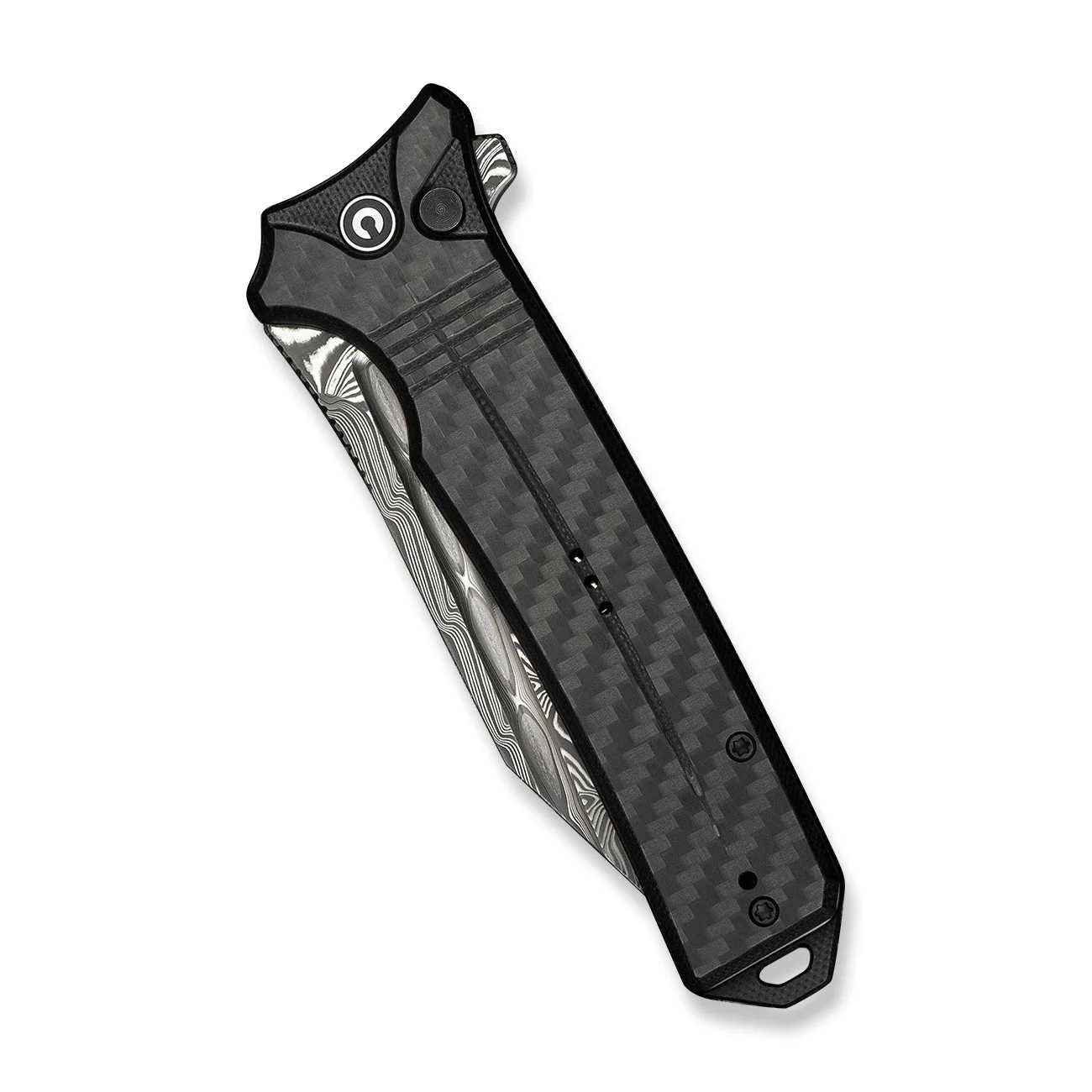 CIVIVI Neurohaptic Flipper & Button Lock Knife Carbon Fiber Overlay On Black G10 Handle (3.74" Damascus Blade) C23080-DS1 - Image 12