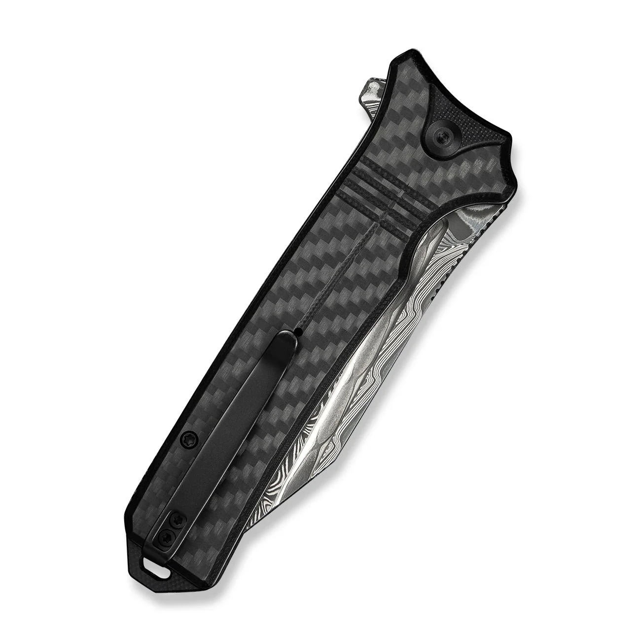 CIVIVI Neurohaptic Flipper & Button Lock Knife Carbon Fiber Overlay On Black G10 Handle (3.74" Damascus Blade) C23080-DS1 - Image 13