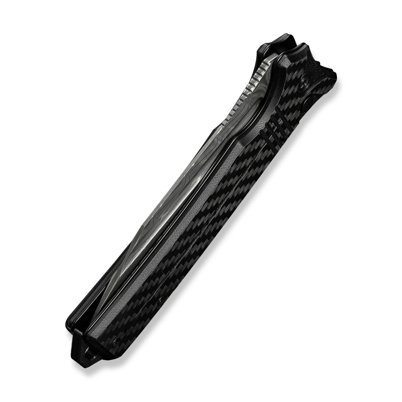 CIVIVI Neurohaptic Flipper & Button Lock Knife Carbon Fiber Overlay On Black G10 Handle (3.74" Damascus Blade) C23080-DS1 - Image 14