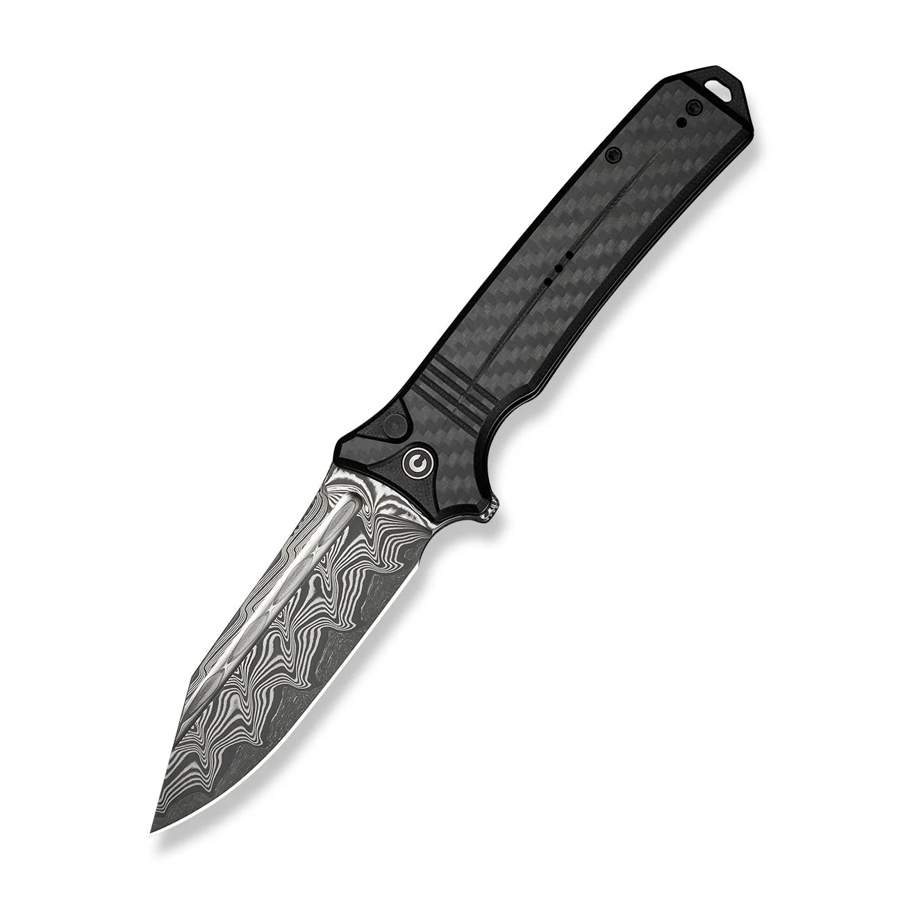 CIVIVI Neurohaptic Flipper & Button Lock Knife Carbon Fiber Overlay On Black G10 Handle (3.74" Damascus Blade) C23080-DS1 - Image 9