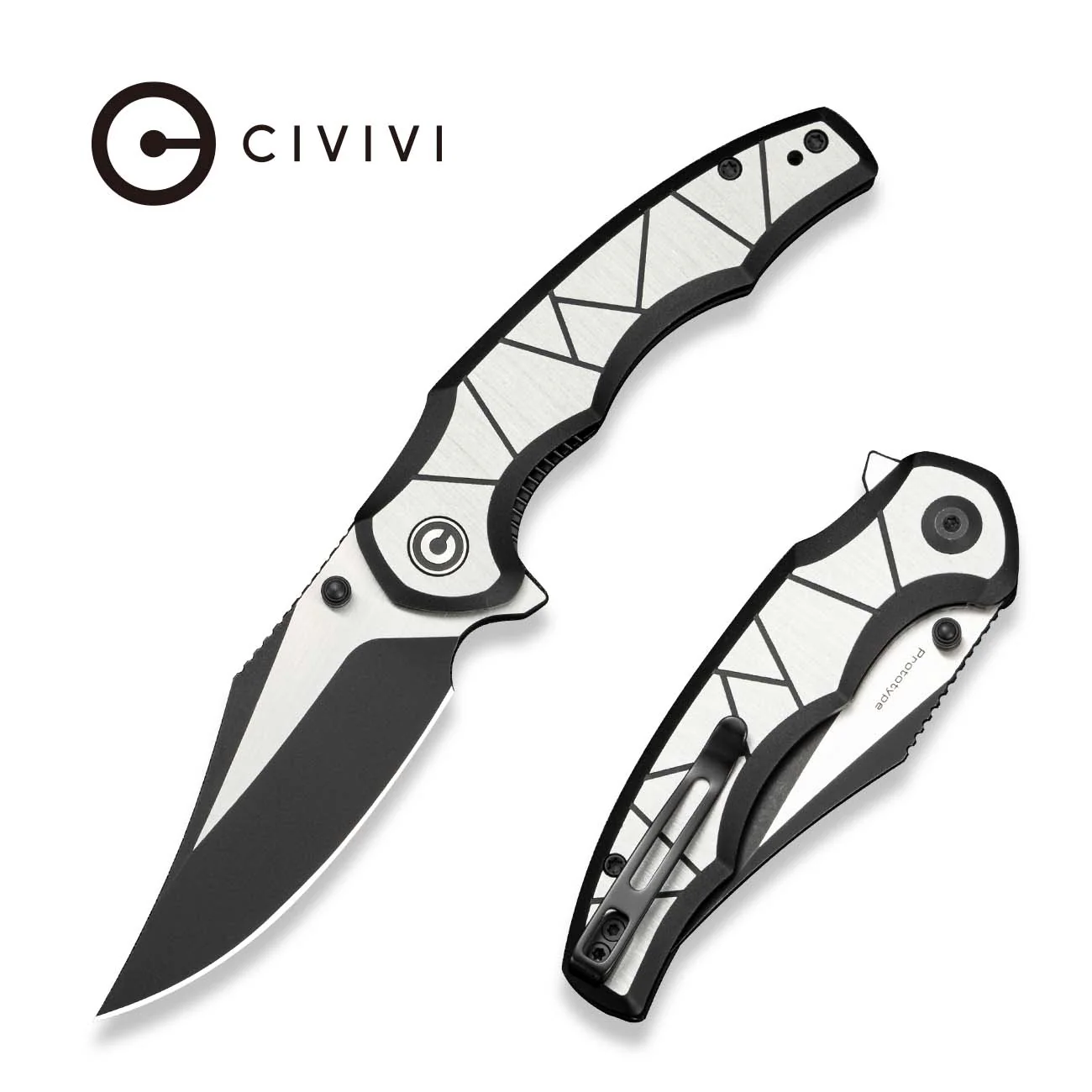 CIVIVI Nithyra Flipper & Thumb Stud Knife Black & Gray Aluminum Handle (3.27" Black Stonewashed 14C28N Blade) C25051 Sample1