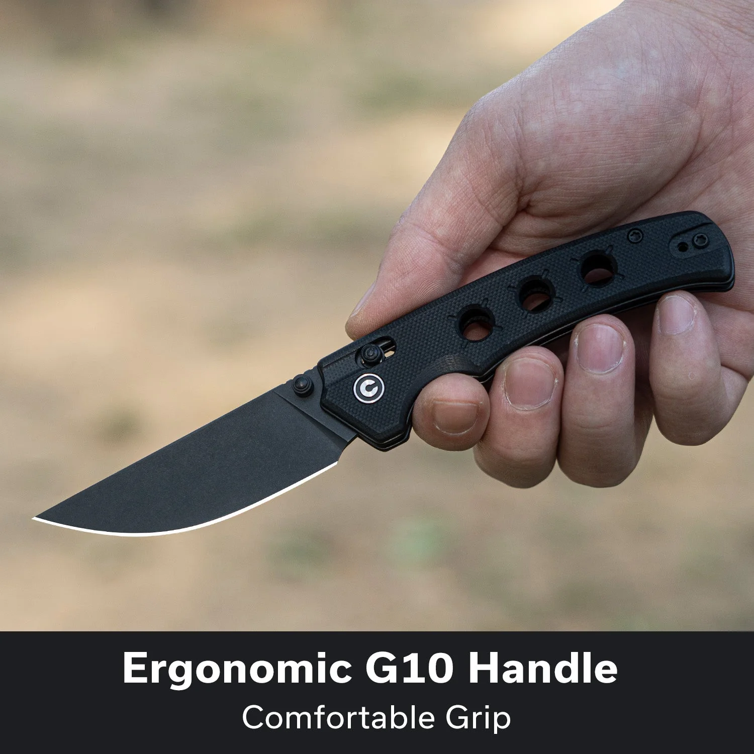 CIVIVI Noctis Thumb Stud & Crossbar Lock Knife Black G10 Handle (2.98" Black Stonewashed Nitro-V Blade) C24020C-1 - Image 3