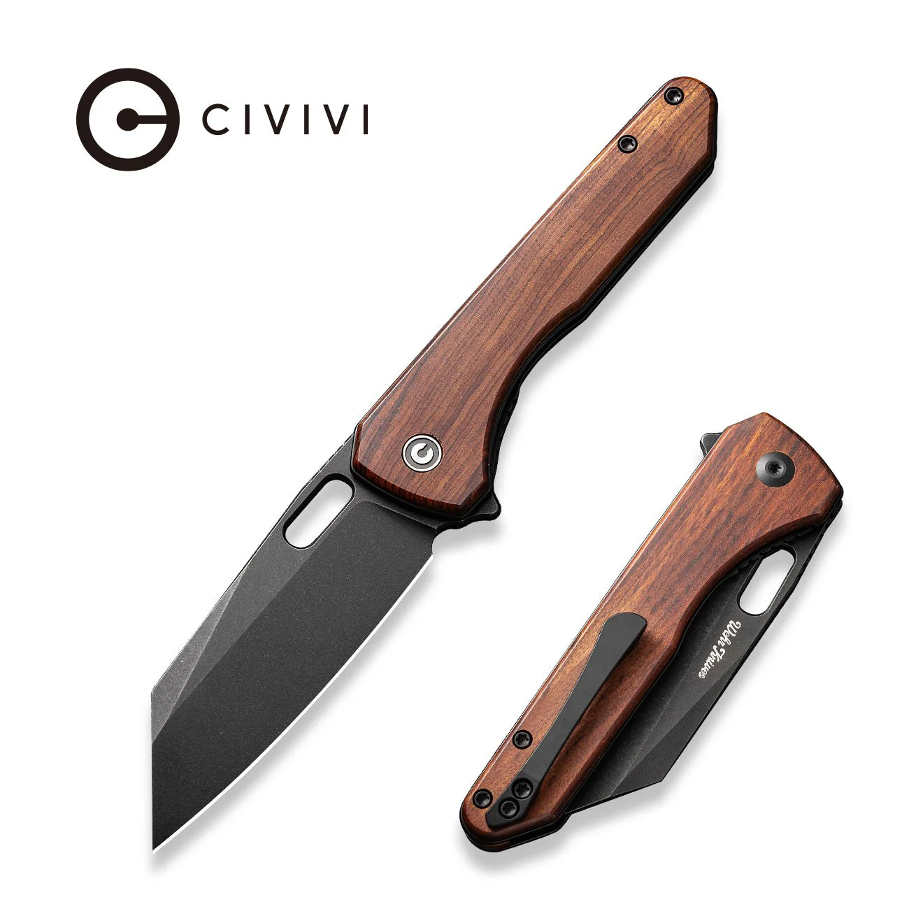 CIVIVI Nugz Flipper & Thumb Hole Knife Wood Handle (3.17" 14C28N Blade) C23060-3