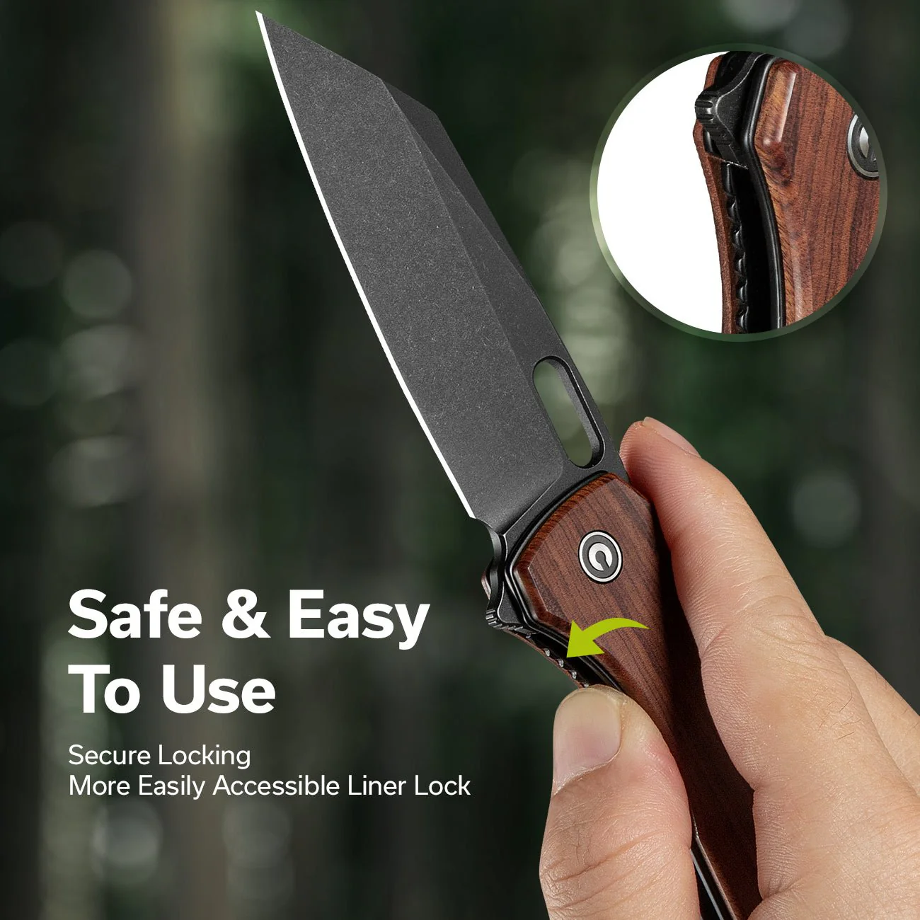 CIVIVI Nugz Flipper & Thumb Hole Knife Wood Handle (3.17" 14C28N Blade) C23060-3 - Image 5