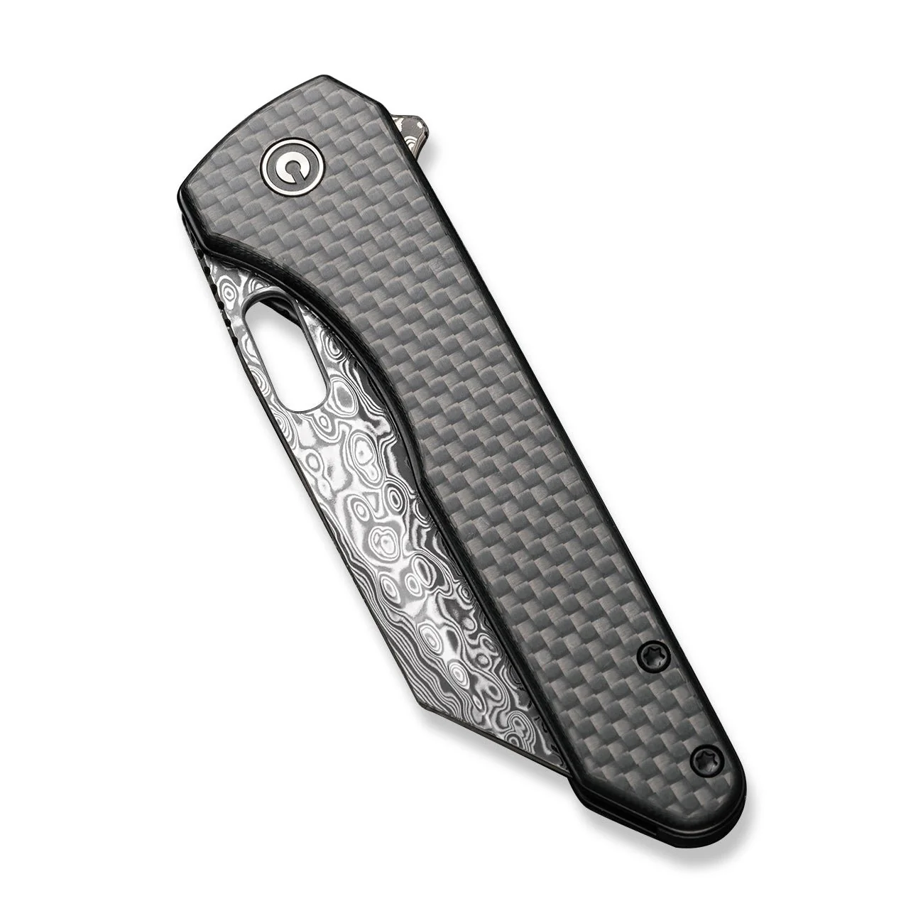 CIVIVI Nugz Flipper & Thumb Hole Knife Carbon Fiber & G10 Handle (3.17" Damascus Blade) C23060-DS1 - Image 11