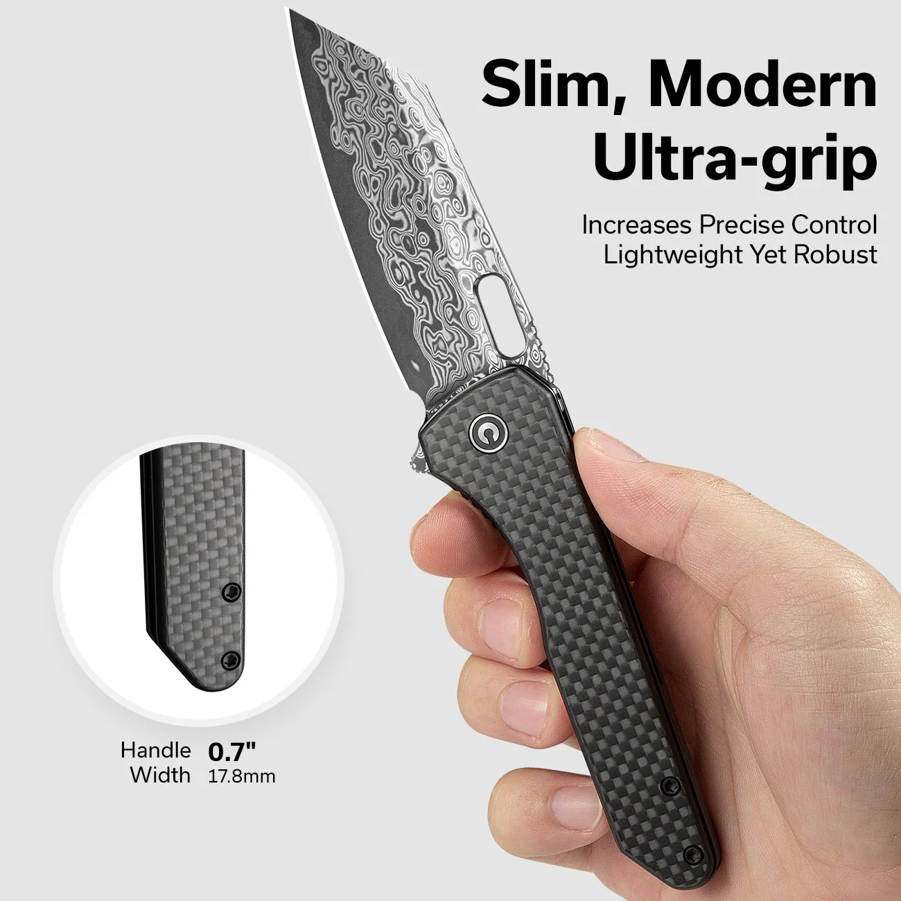 CIVIVI Nugz Flipper & Thumb Hole Knife Carbon Fiber & G10 Handle (3.17" Damascus Blade) C23060-DS1 - Image 4