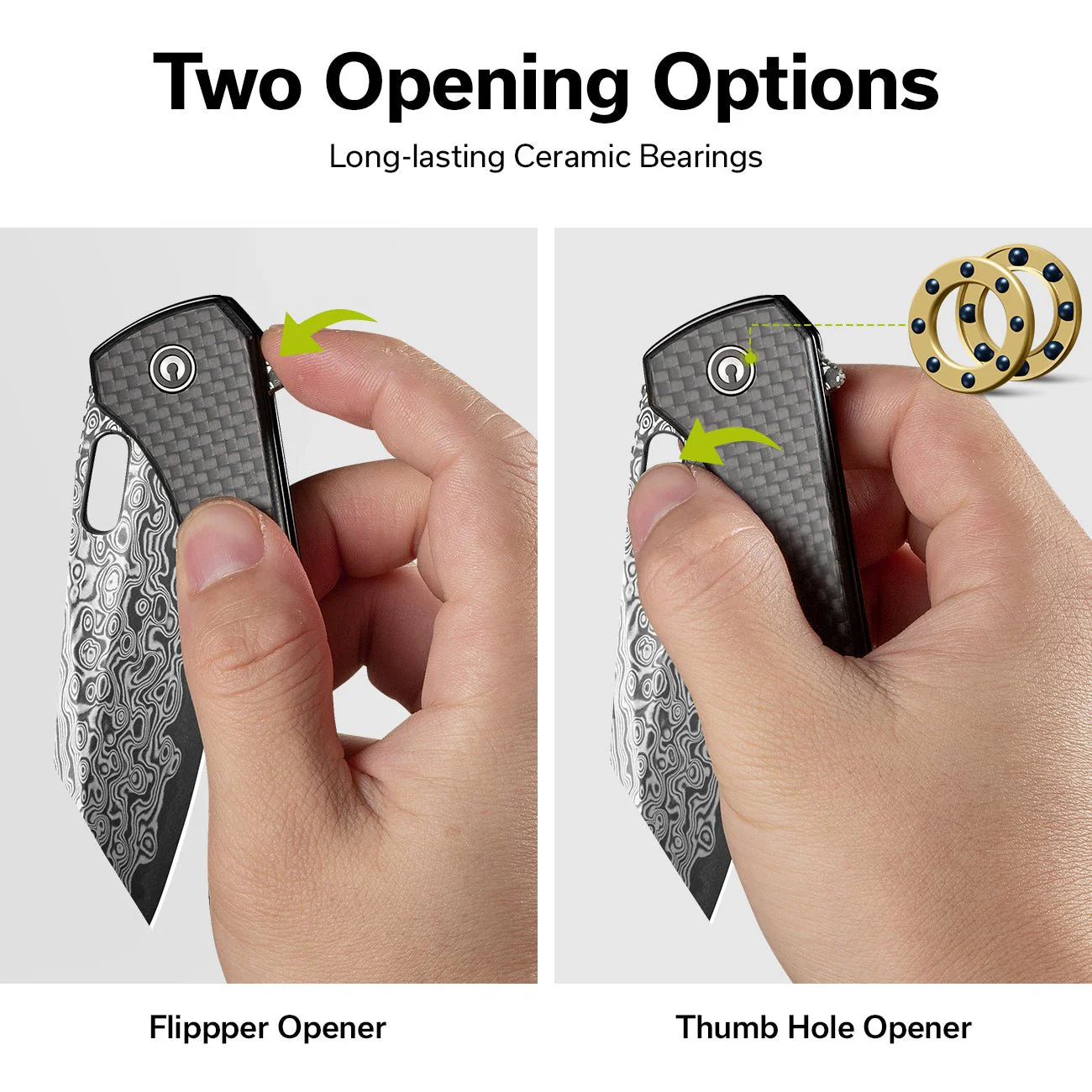 CIVIVI Nugz Flipper & Thumb Hole Knife Carbon Fiber & G10 Handle (3.17" Damascus Blade) C23060-DS1 - Image 5