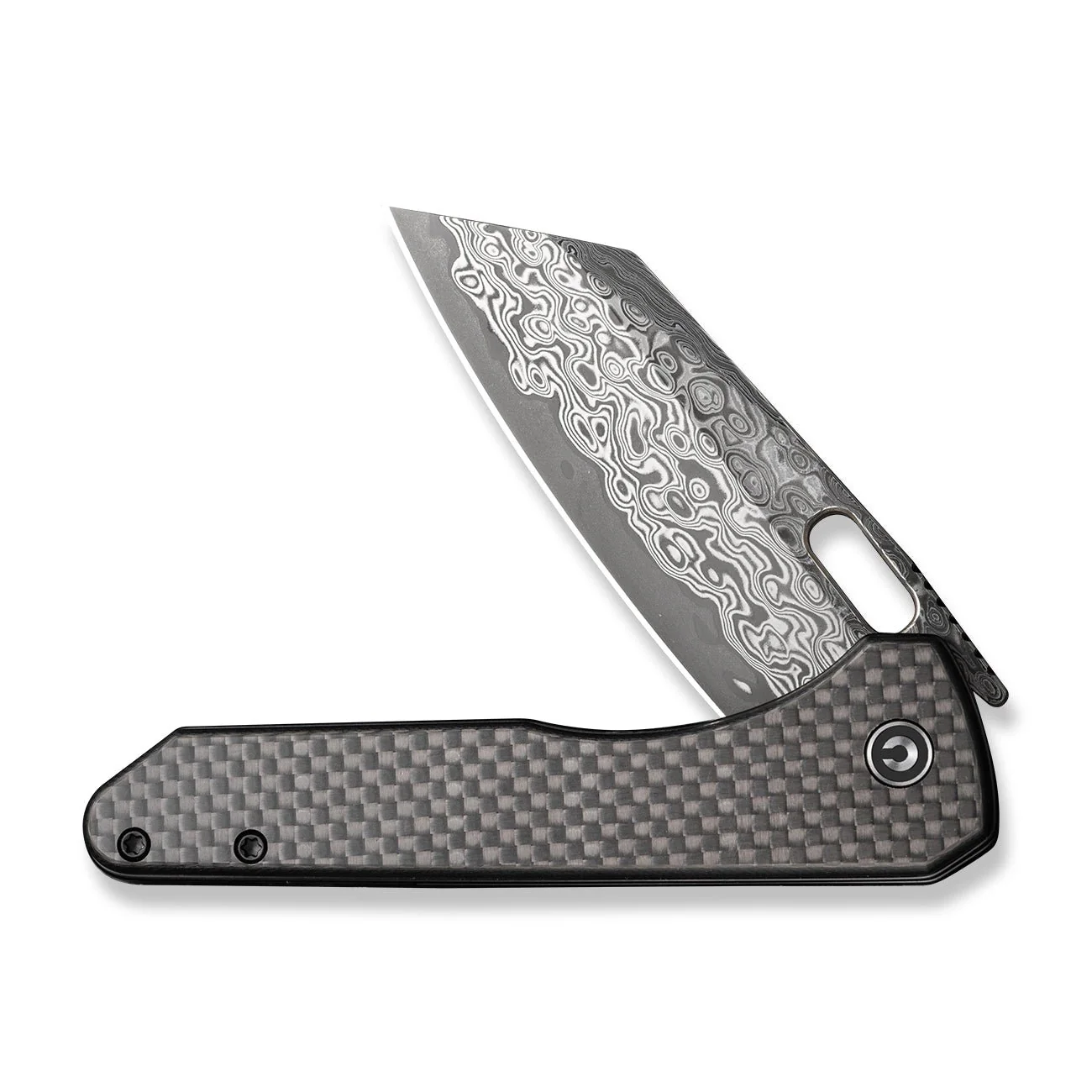 CIVIVI Nugz Flipper & Thumb Hole Knife Carbon Fiber & G10 Handle (3.17" Damascus Blade) C23060-DS1 - Image 9