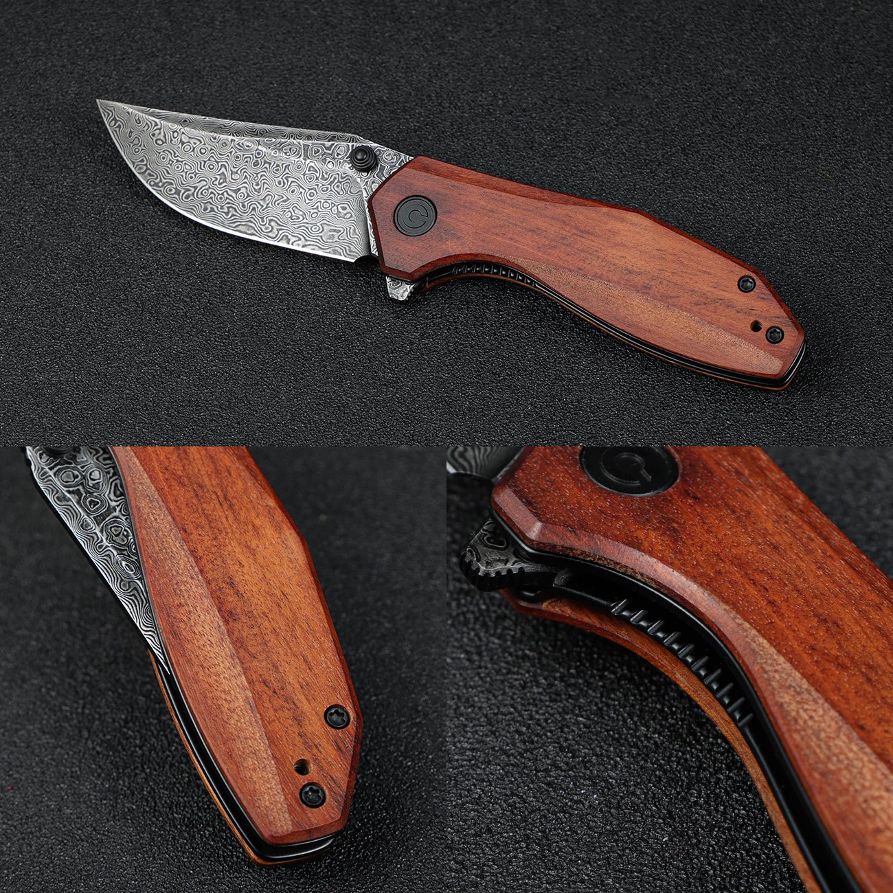 CIVIVI ODD 22 Flipper & Thumb Stud Knife Wood Handle (2.97" Damascus Blade) C21032-DS1 , - Image 5