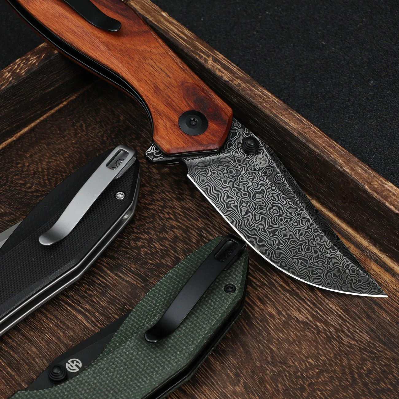 CIVIVI ODD 22 Flipper & Thumb Stud Knife Wood Handle (2.97" Damascus Blade) C21032-DS1 , - Image 7
