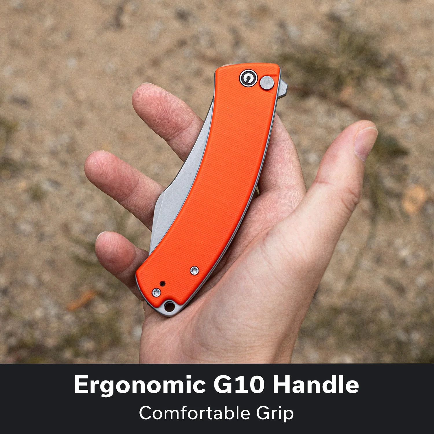 CIVIVI Outlaw Muk Flipper & Button Lock Knife Orange G10 Handle (3.47" Stonewashed 14C28N Blade) C24079-2 - Image 3