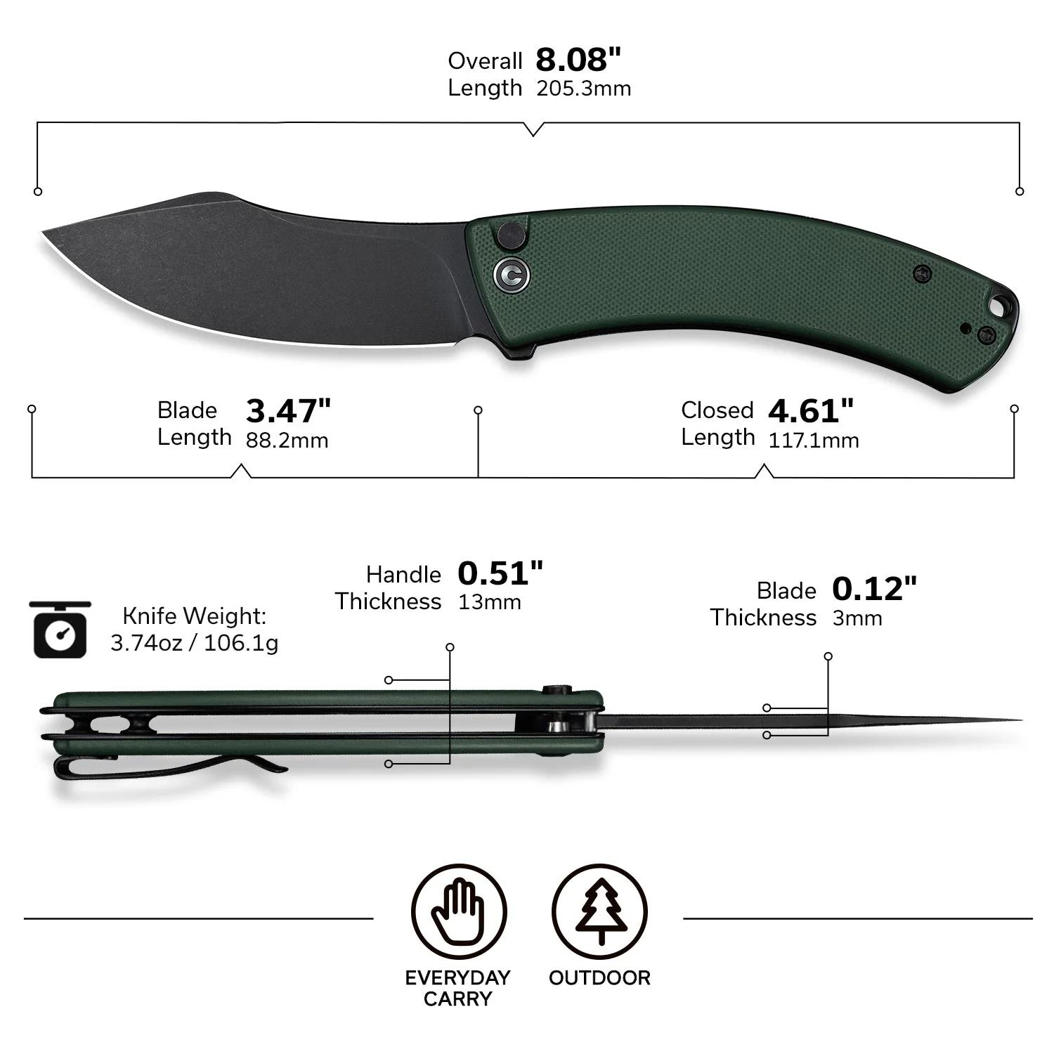CIVIVI Outlaw Muk Flipper & Button Lock Knife Teal Green G10 Handle (3.47" Black Stonewashed 14C28N Blade) C24079-3 - Image 8