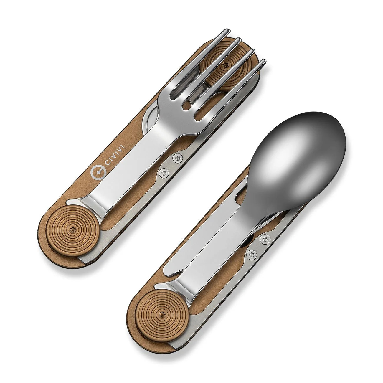 CIVIVI Partake 4-In-1 Multi-Tool Coyote Brown Aluminum Handle Stainless Steel Knife, Fork, Spoon & Can Opener C24032C-2, With A Waxed Canvas Pouch - Image 6
