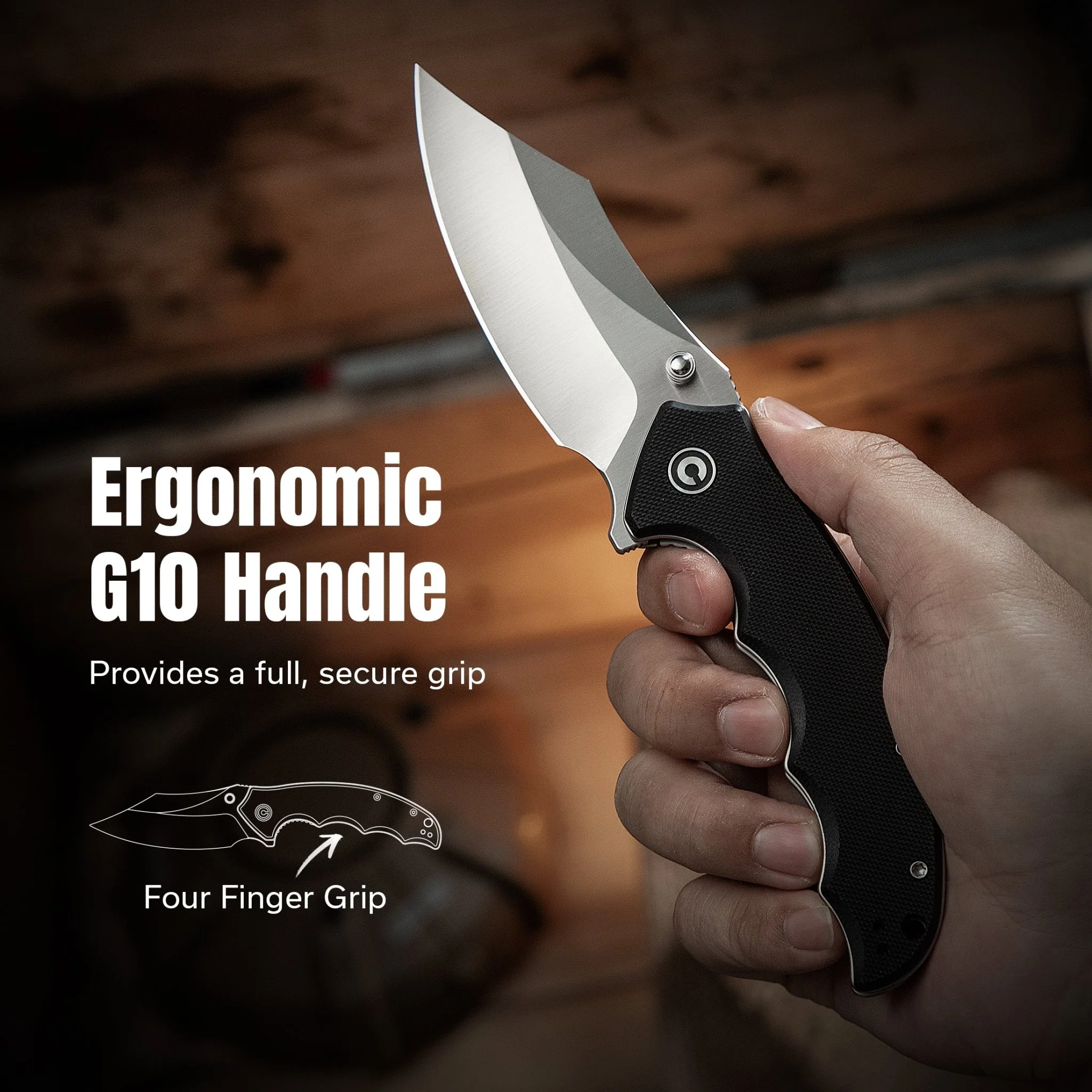 CIVIVI Pentad Flipper & Thumb Stud Knife Black G10 Handle (3.48" Satin Finished Nitro-V Blade) C24068-1 - Image 3