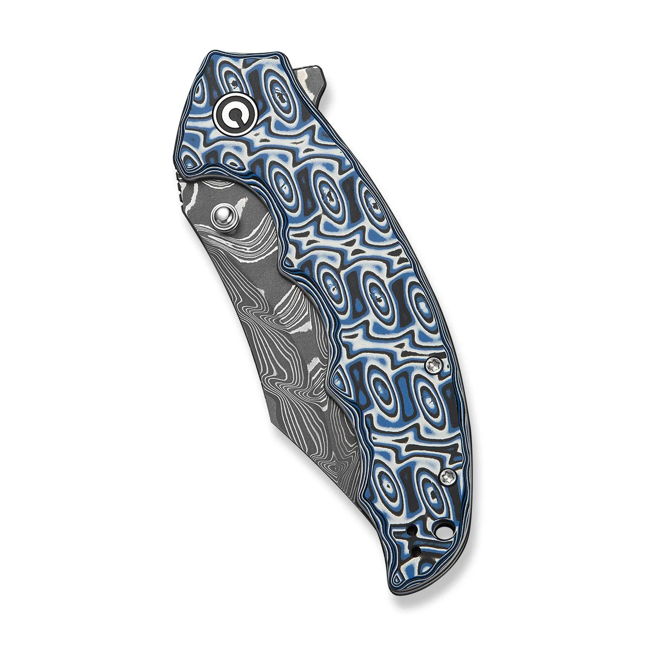 CIVIVI Pentad Flipper & Thumb Stud Knife Blue / White Vortex Micarta Handle (3.48" Damascus Blade) C24068-DS1 - Image 11