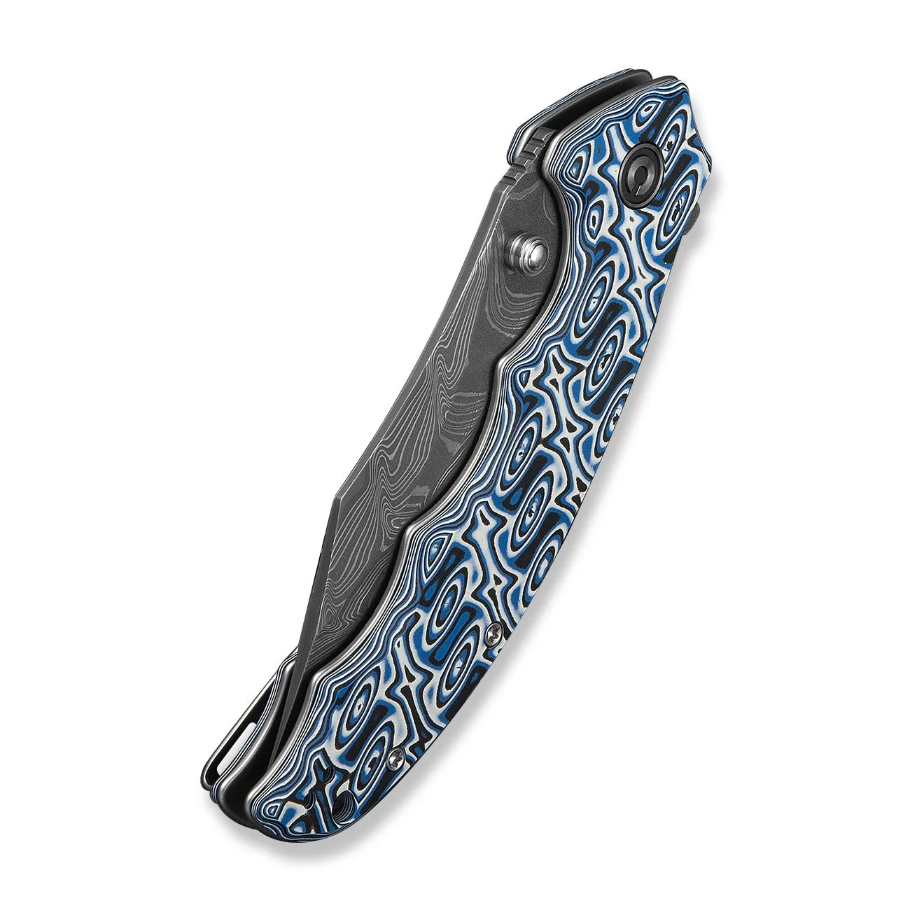 CIVIVI Pentad Flipper & Thumb Stud Knife Blue / White Vortex Micarta Handle (3.48" Damascus Blade) C24068-DS1 - Image 13