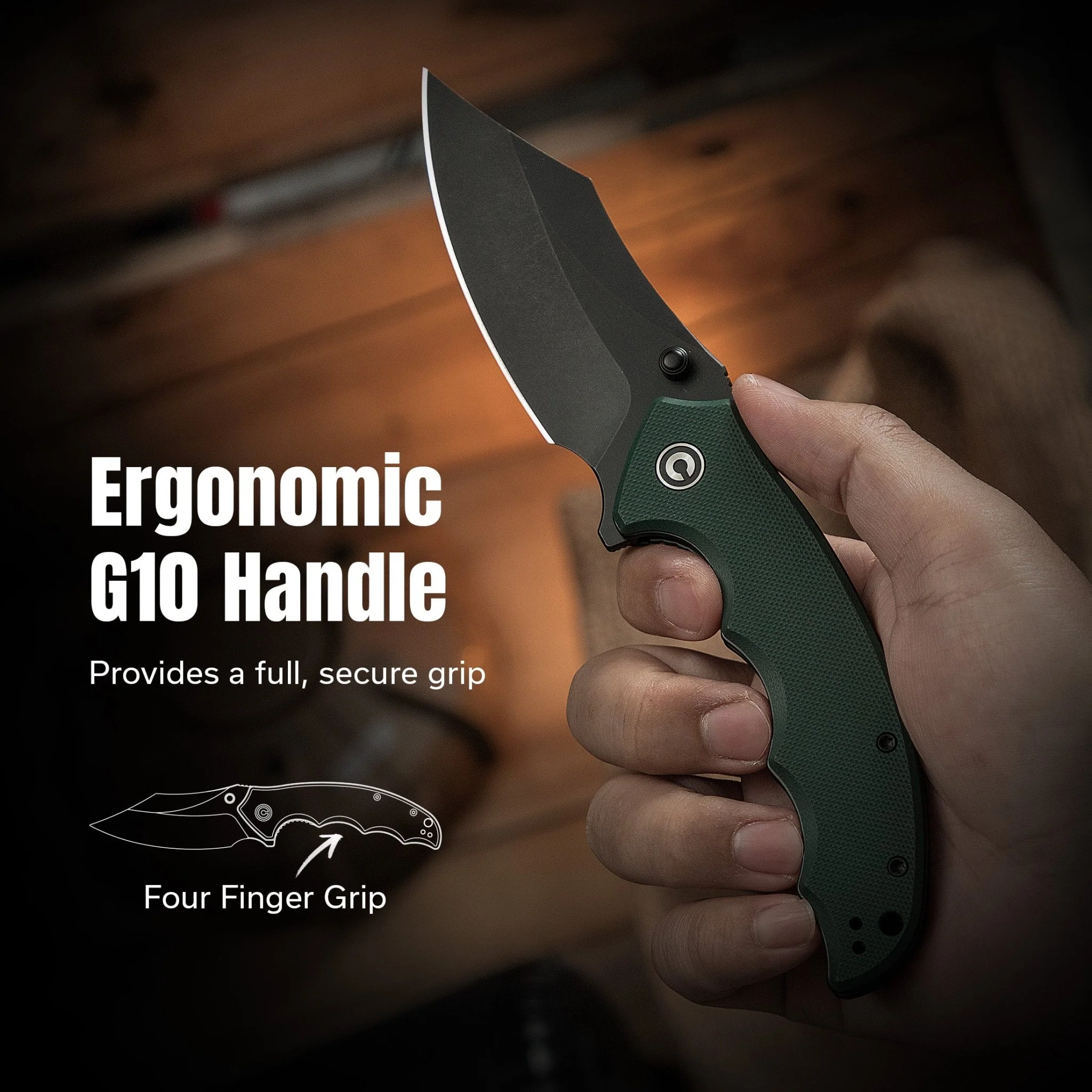 CIVIVI Pentad Flipper & Thumb Stud Knife Teal Green G10 Handle (3.48" Black Stonewashed Nitro-V Blade) C24068-2 - Image 3