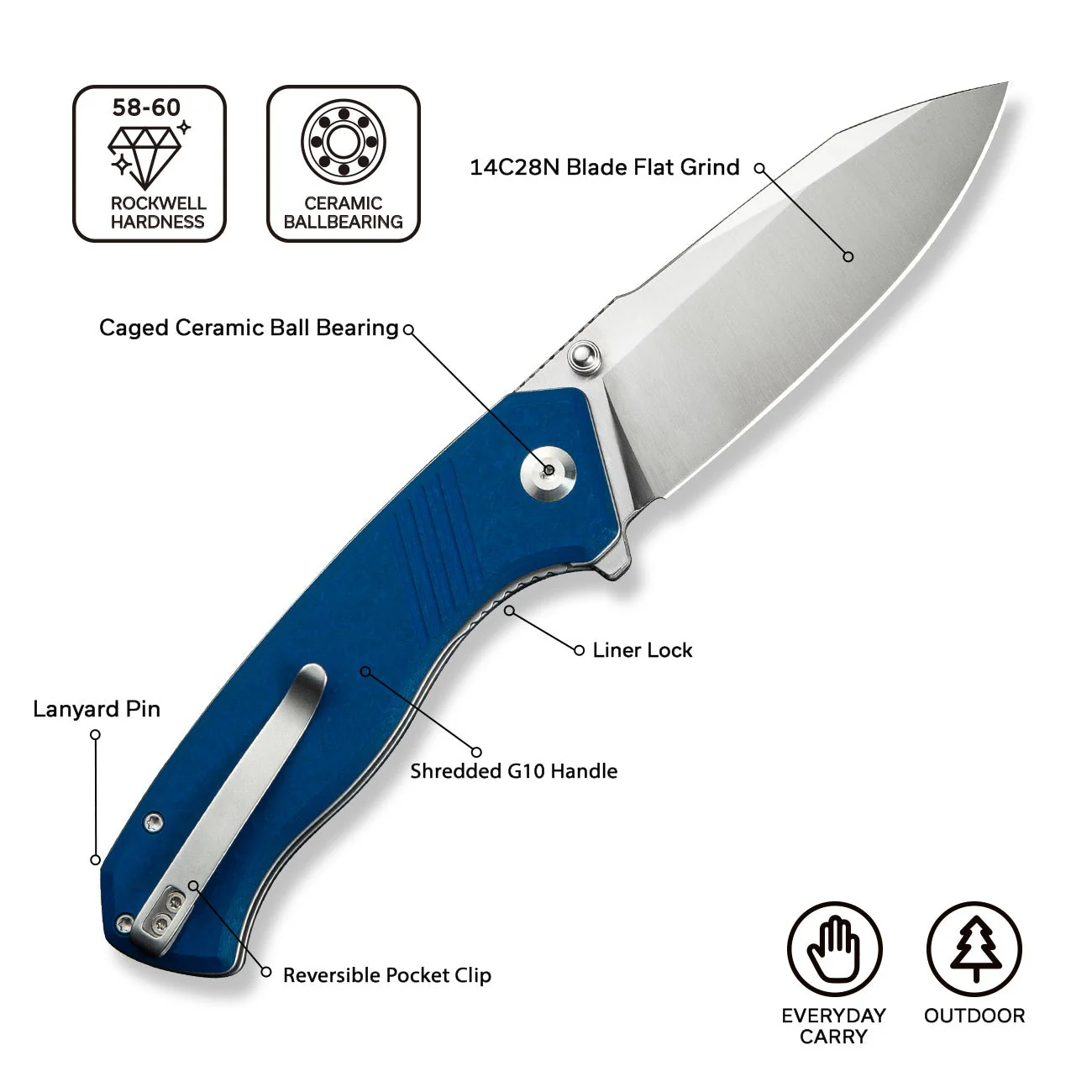 CIVIVI Placoid Flipper & Thumb Stud Knife G10 Handle (3.67" 14C28N Blade) C23079-2 - Image 2