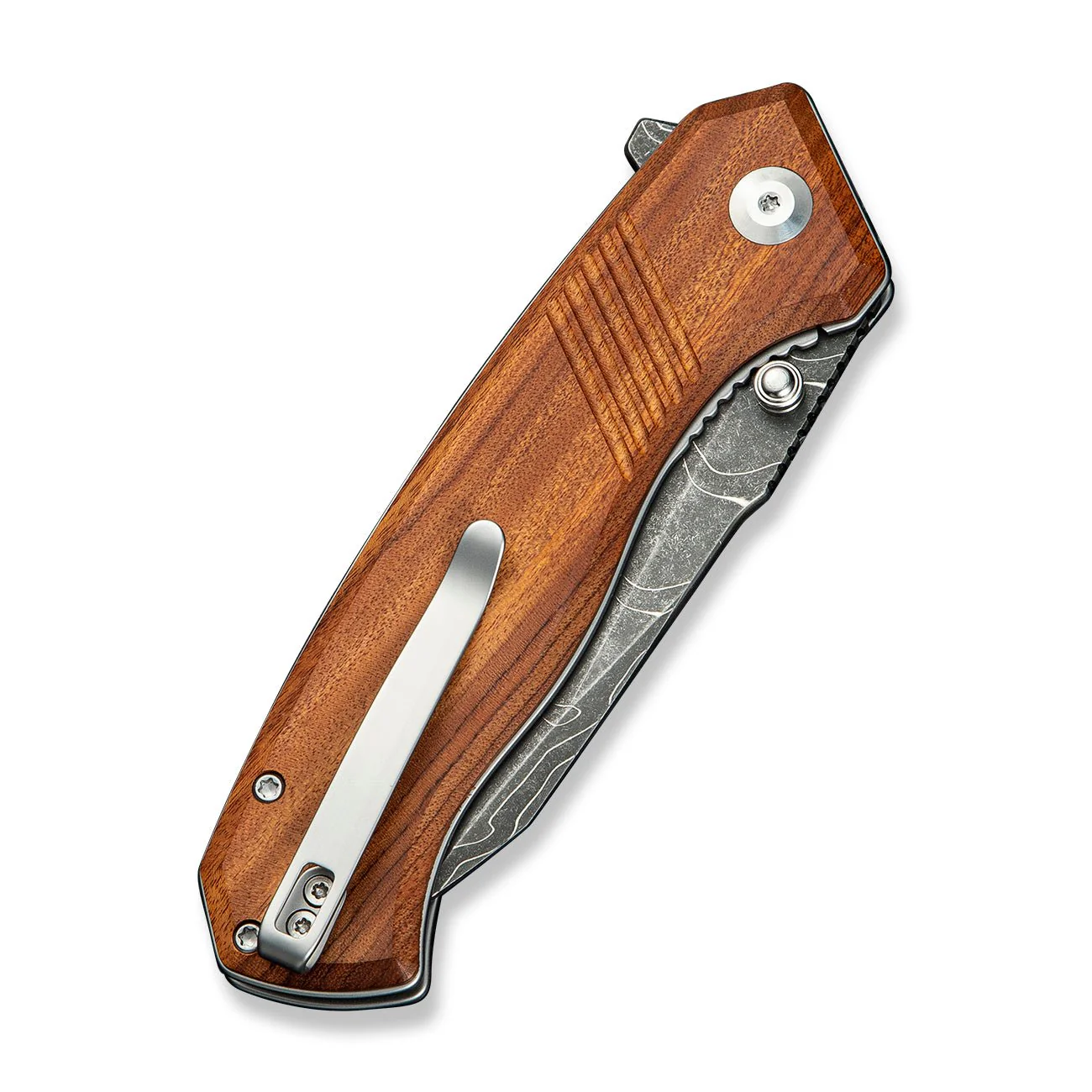 CIVIVI Placoid Flipper & Thumb Stud Knife Wood Handle (3.67" Damascus Blade) C23079-DS1 - Image 13
