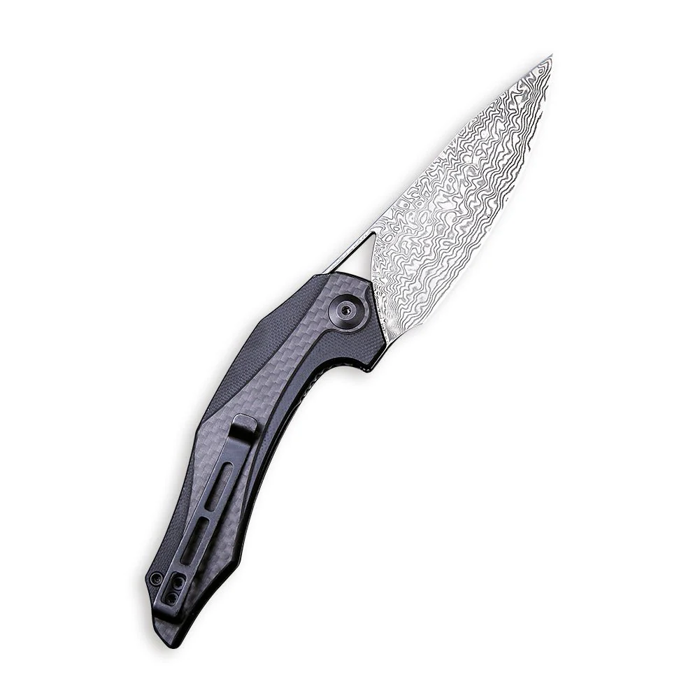 CIVIVI Plethiros Flipper Knife G10 & Carbon Fiber Handle (3.45" Damascus Blade) C904DS - Image 2
