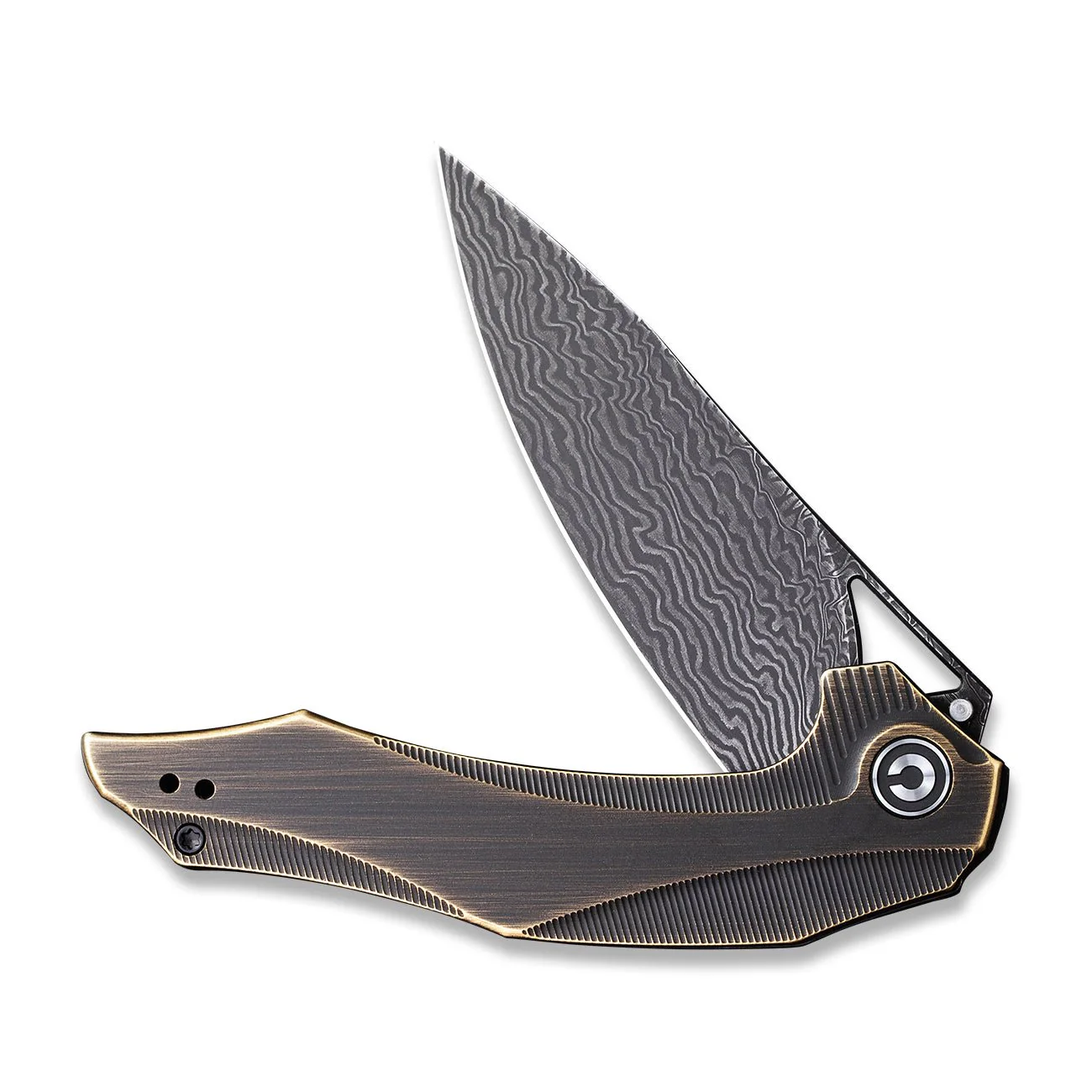 CIVIVI Plethiros Flipper Knife Brass Handle (3.45" Damascus Blade) C904DS-3 - Image 4