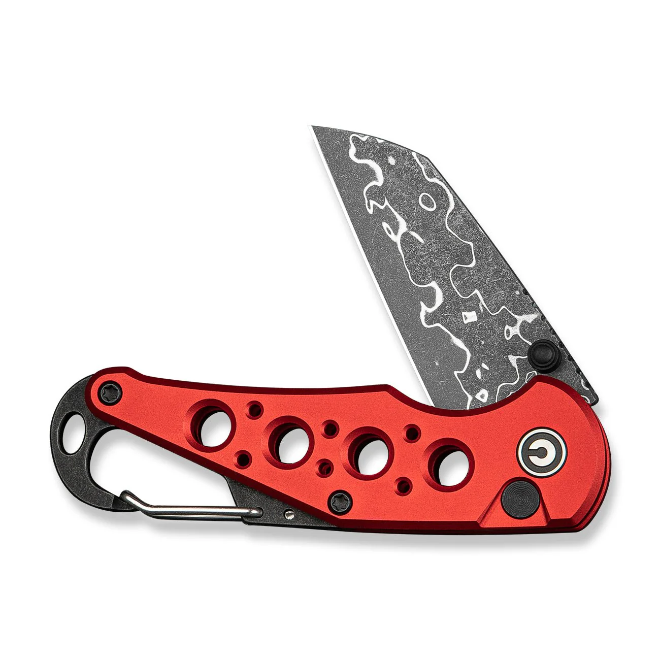 CIVIVI Pragma Thumb Stud & Button Lock Knife Aluminum Handle With S/S Carabiner & Bottle Opener (2.2" Damascus Blade) C23062B-DS1 - Image 10