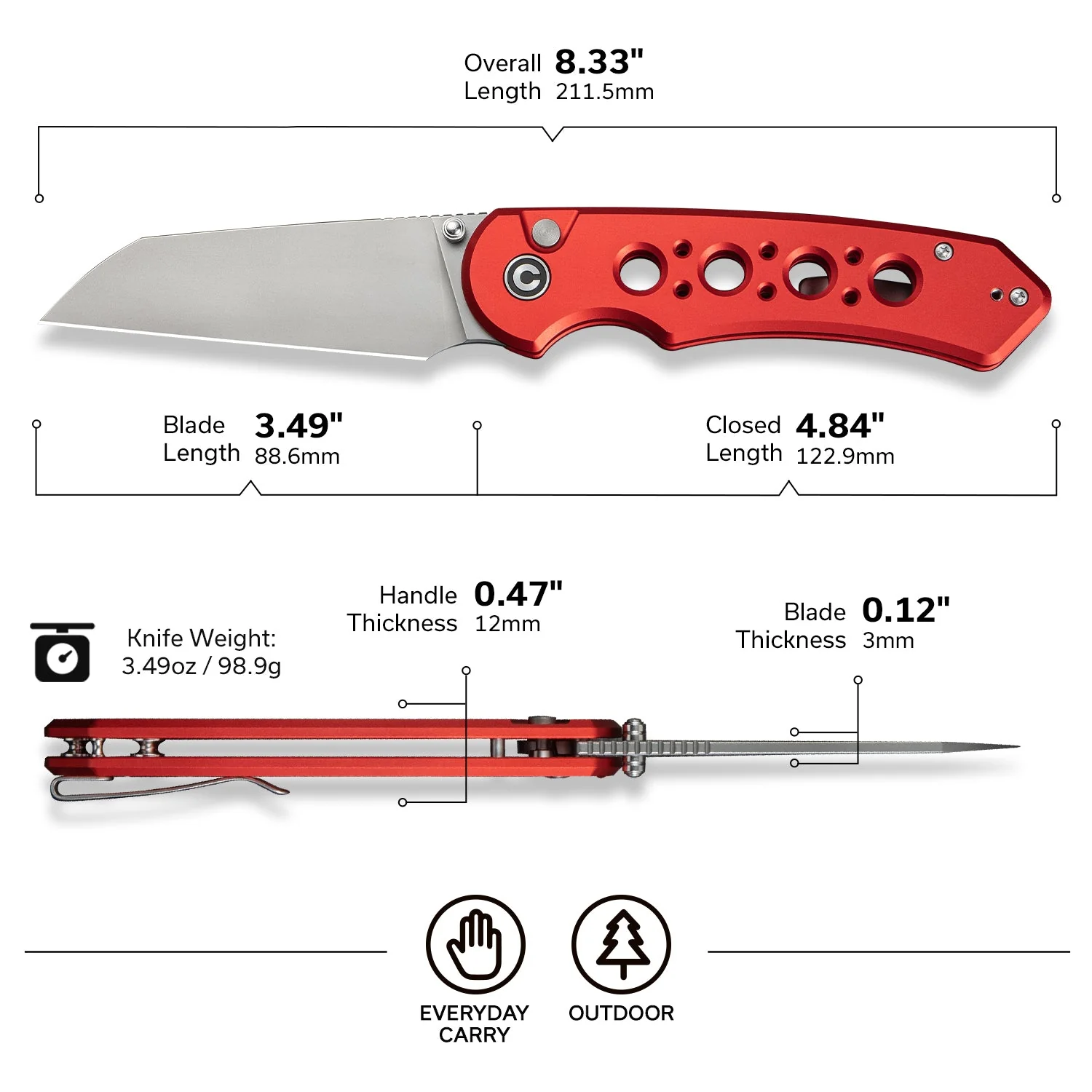 CIVIVI Pragma Prime Thumb Stud & Button Lock Knife Aluminum Handle (3.49" 14C28N Blade) C24067-2 - Image 7