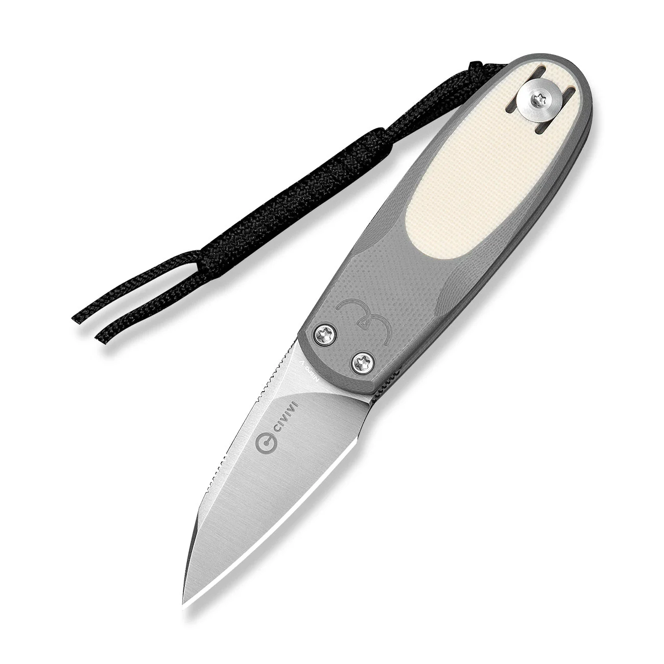 CIVIVI Purr Flipper & Slip Joint Knife Gray & Ivory G10 Handle (1.83" Satin Finished Nitro-V Blade) C25054-1, With 1PC Black Lanyard - Image 3