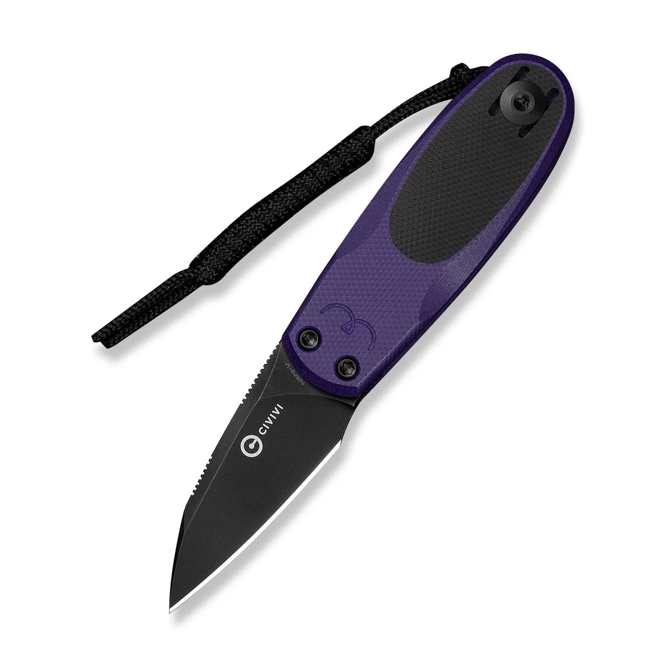 CIVIVI Purr Flipper & Slip Joint Knife Purple & Black G10 Handle (1.83" Black Stonewashed Nitro-V Blade) C25054-3, With 1PC Black Lanyard - Image 3
