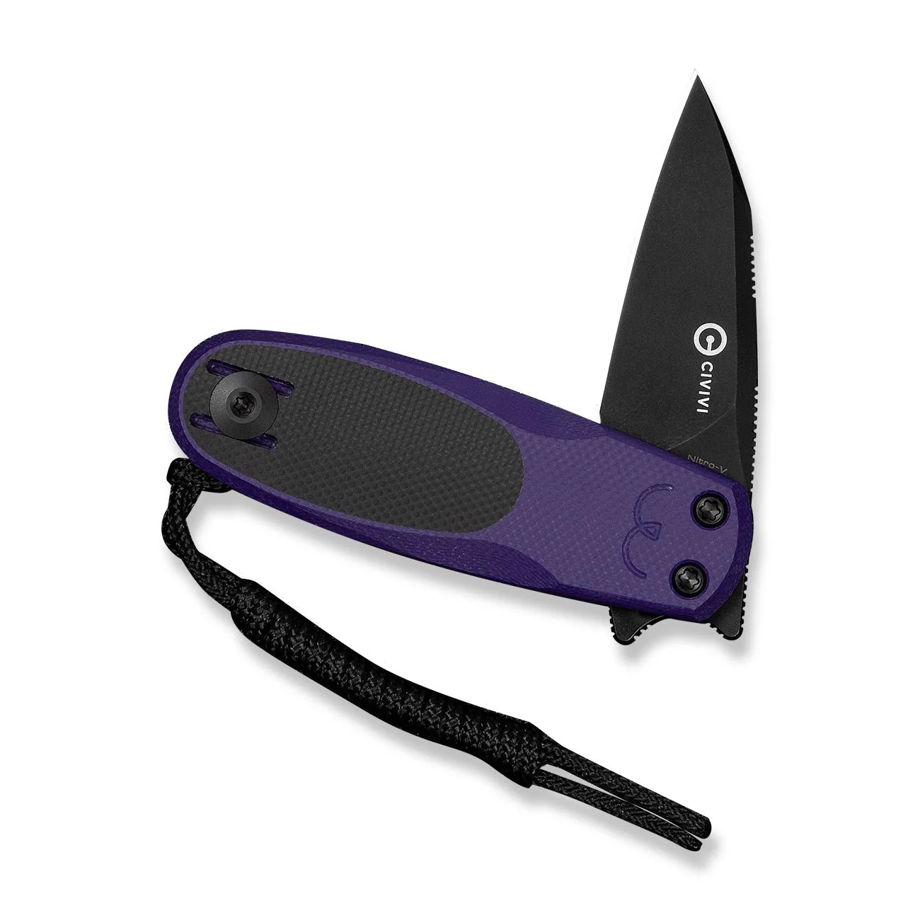 CIVIVI Purr Flipper & Slip Joint Knife Purple & Black G10 Handle (1.83" Black Stonewashed Nitro-V Blade) C25054-3, With 1PC Black Lanyard - Image 5