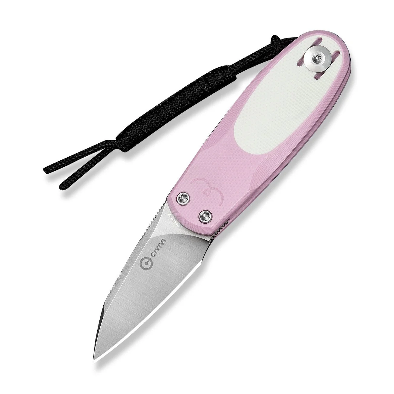 CIVIVI Purr Flipper & Slip Joint Knife Powder Pink & White G10 Handle (1.83" Satin Finished Nitro-V Blade) C25054-4, With 1PC Black Lanyard - Image 3