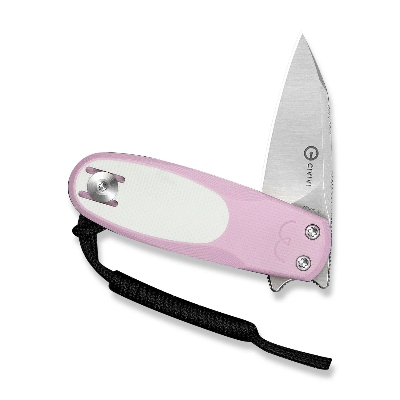 CIVIVI Purr Flipper & Slip Joint Knife Powder Pink & White G10 Handle (1.83" Satin Finished Nitro-V Blade) C25054-4, With 1PC Black Lanyard - Image 5