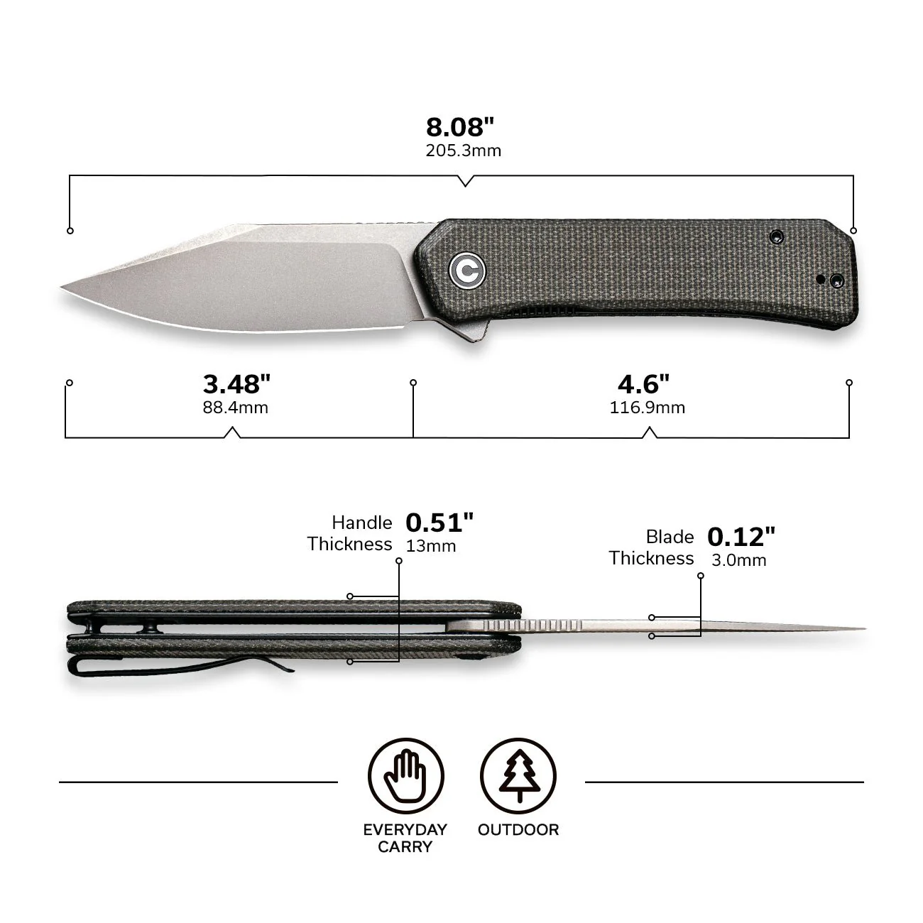 CIVIVI Relic Flipper Knife Micarta Handle (3.48" Nitro-V Blade) C20077B-3 - Image 3