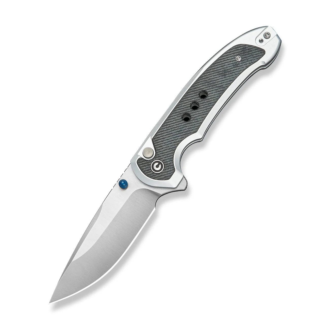 CIVIVI Reveal Flipper & Thumb Stud & Button Lock Knife Gray Aluminum Handle With Micarta Inlay (3.37" Satin Finished 14C28N Blade) C25108 Sample1 - Image 3