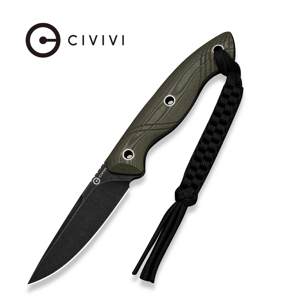 CIVIVI Rhexen Fixed Blade Knife Tan & OD Green G10 Contoured Handle (3.09" Black Stonewashed 14C28N Blade) C25065 Sample2, With 1PC Black Lanyard, Black Kydex Sheath & T-Clip