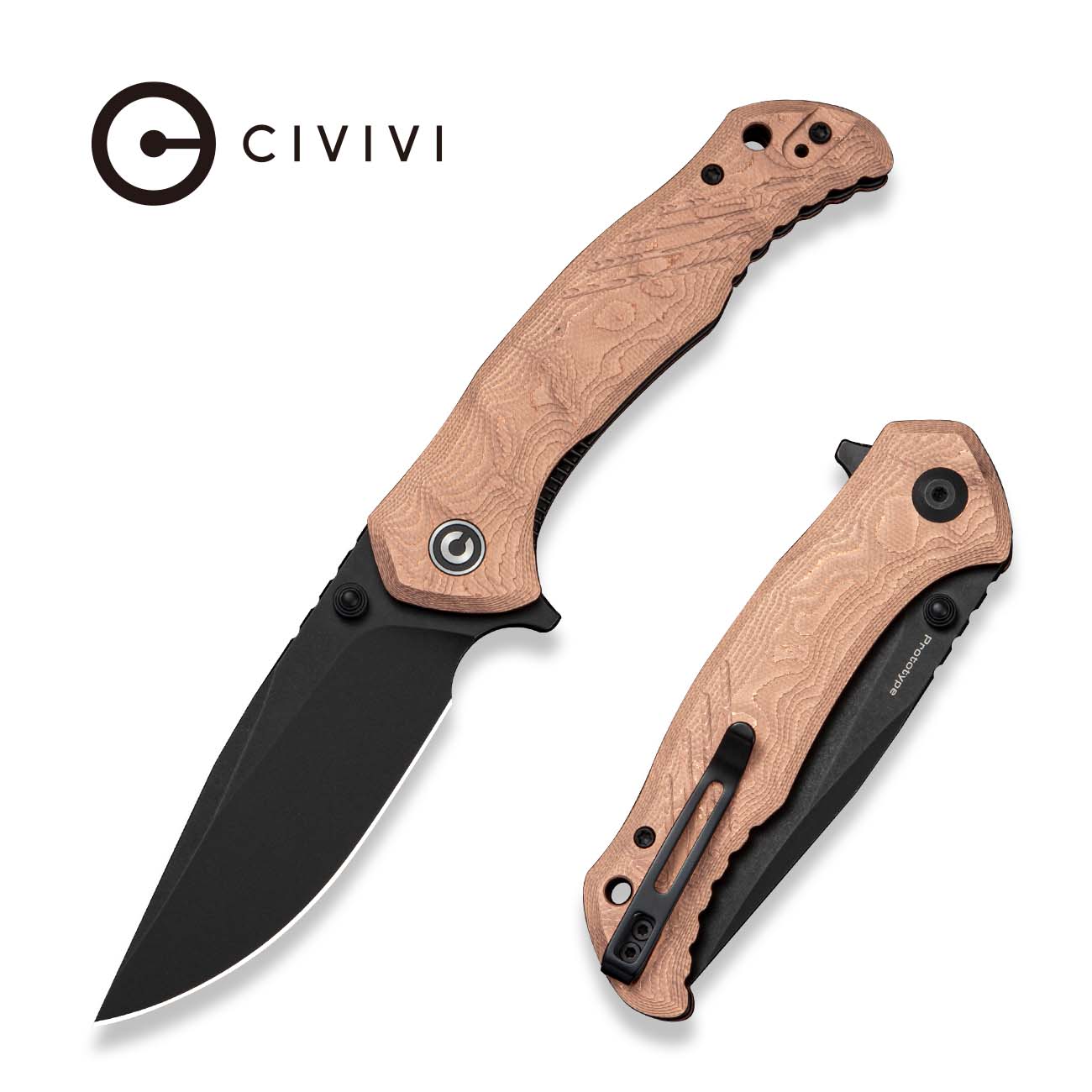 CIVIVI Rhykon Flipper & Thumb Stud Knife G10 With Copper Foil Handle (3.48" Black Stonewashed 14C28N Blade) C25106 Sample2