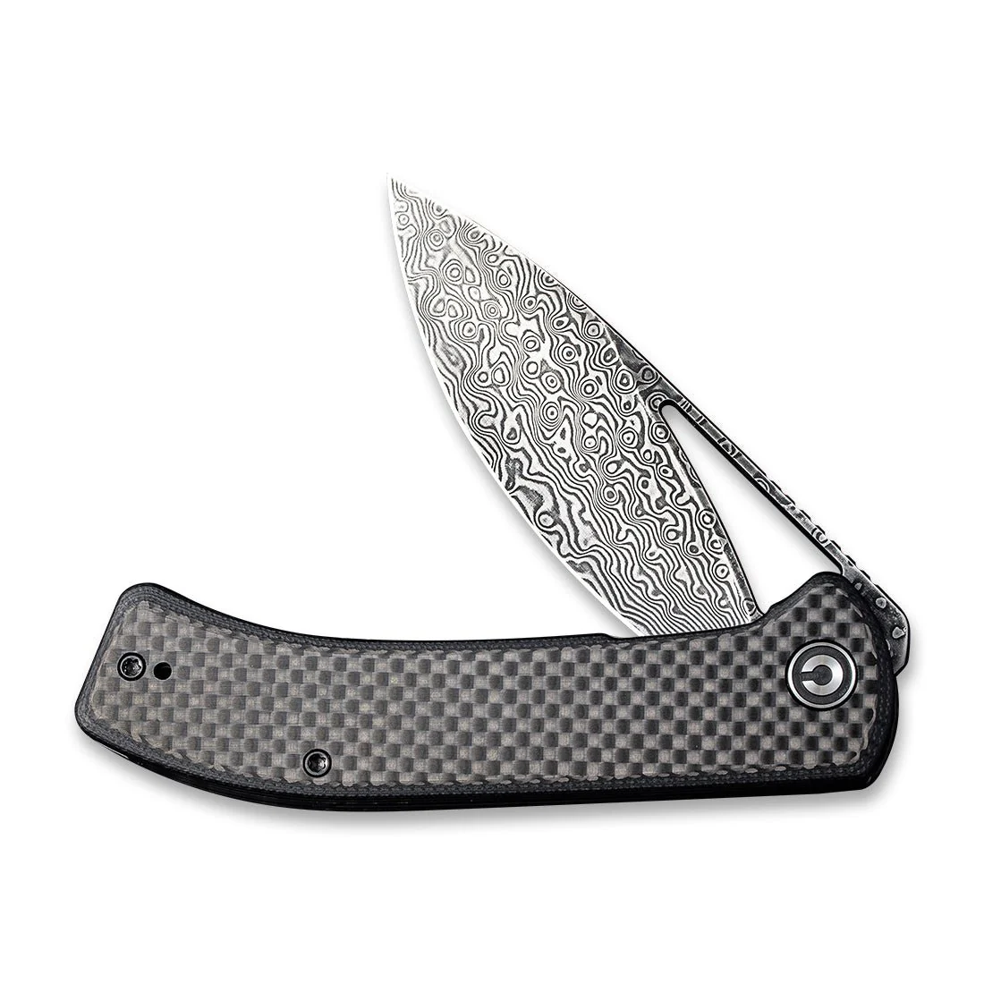 CIVIVI Riffle Flipper & Thumb Hole Knife Carbon Fiber & G10 Handle (3.46" Damascus Blade) C2024DS-1 - Image 4