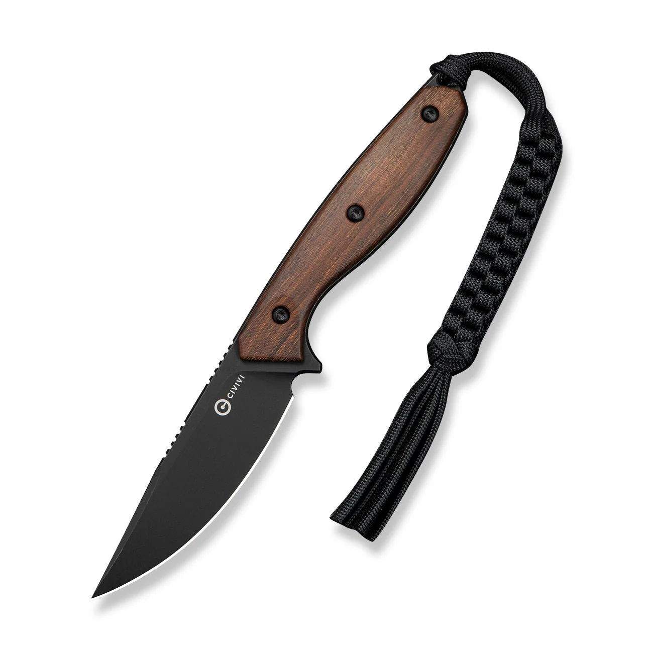 CIVIVI Riftedge Fixed Blade Knife Iron Wood Handle (3.01" Black Stonewashed 14C28N Blade) C25050 Sample2, With 1PC Black Lanyard, Black Kydex Sheath & T-Clip - Image 3