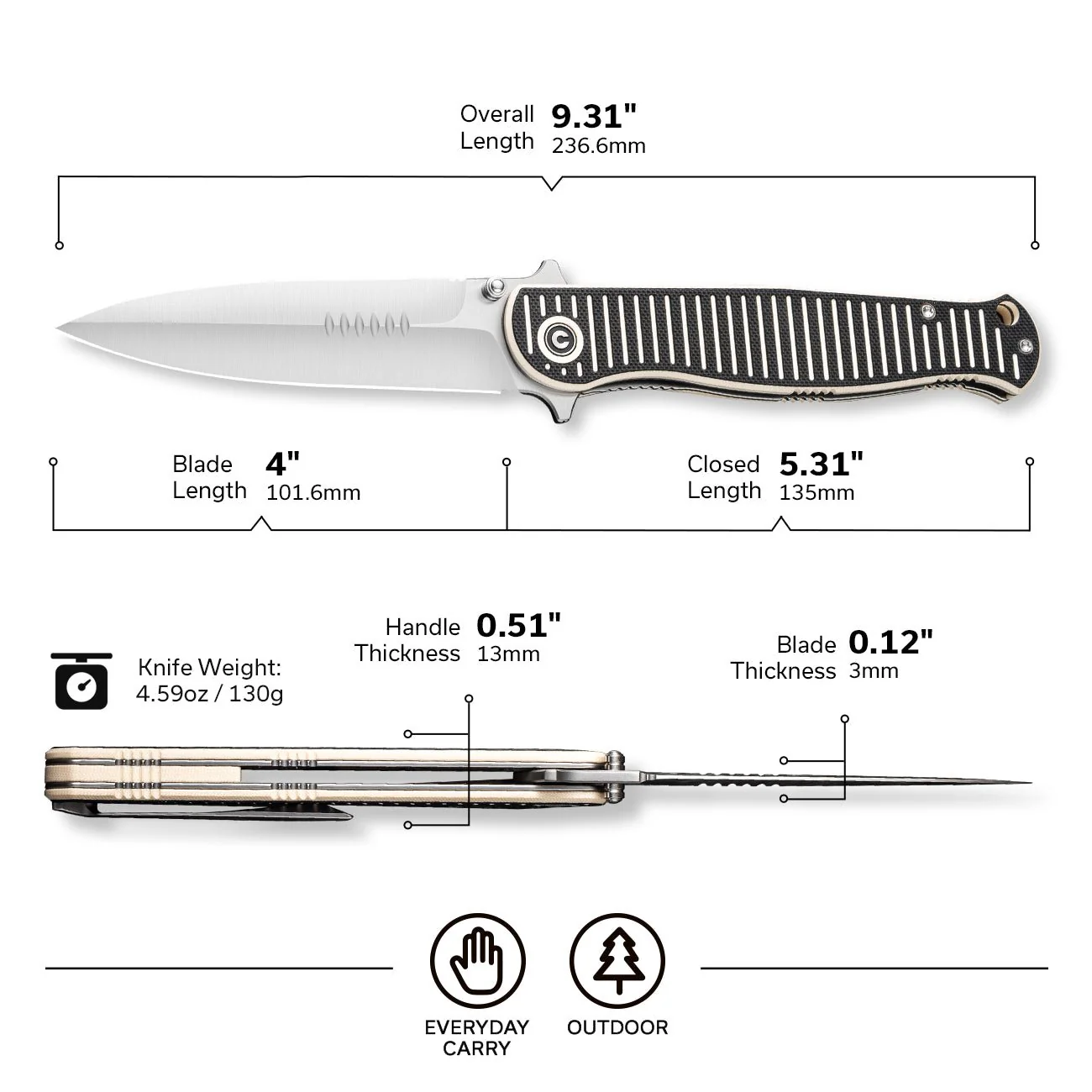 CIVIVI RS71 Flipper & Thumb Stud Knife G10 Handle (4" Nitro-V Blade) C23025-1 - Image 2