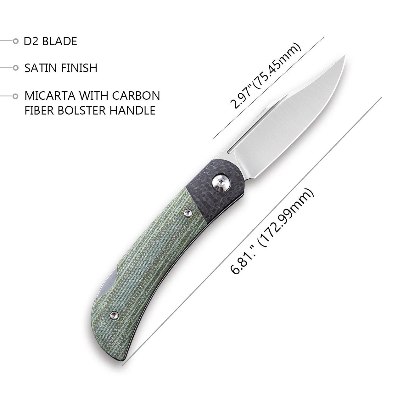CIVIVI Rustic Gent Lock Back Knife Micarta & Carbon Fiber Handle (2.97" D2 Blade) C914B - Image 2