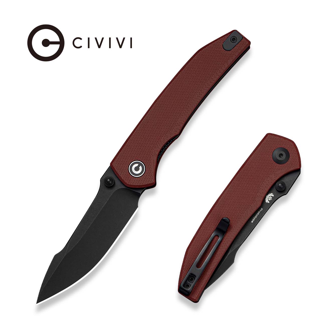 CIVIVI Ryson-E Thumb Stud Knife Burgundy G10 Hanlde (3.33" Black Stonewashed 14C28N Blade) C25097 Sample1