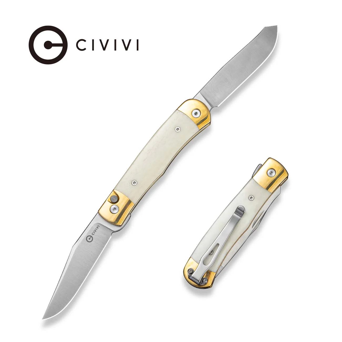 CIVIVI Sample Button Lock & Slip Joint Knife Nickel Silver With Bone Inlay (3.19" Satin Finished 14C28N Blade) C24078 Sample2